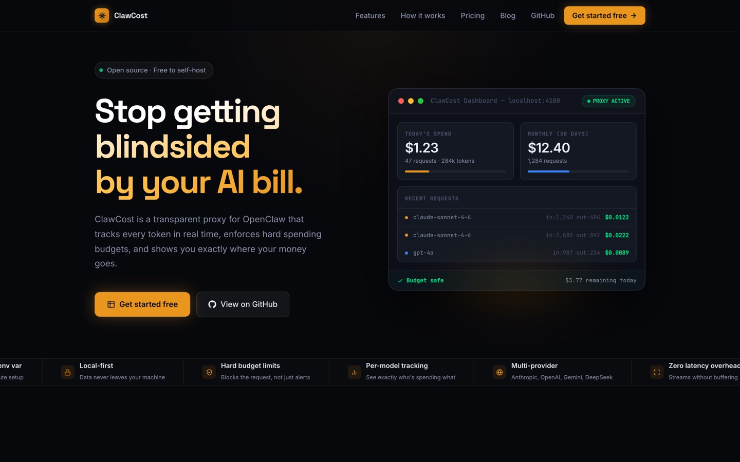 ClawCost usage dashboard
